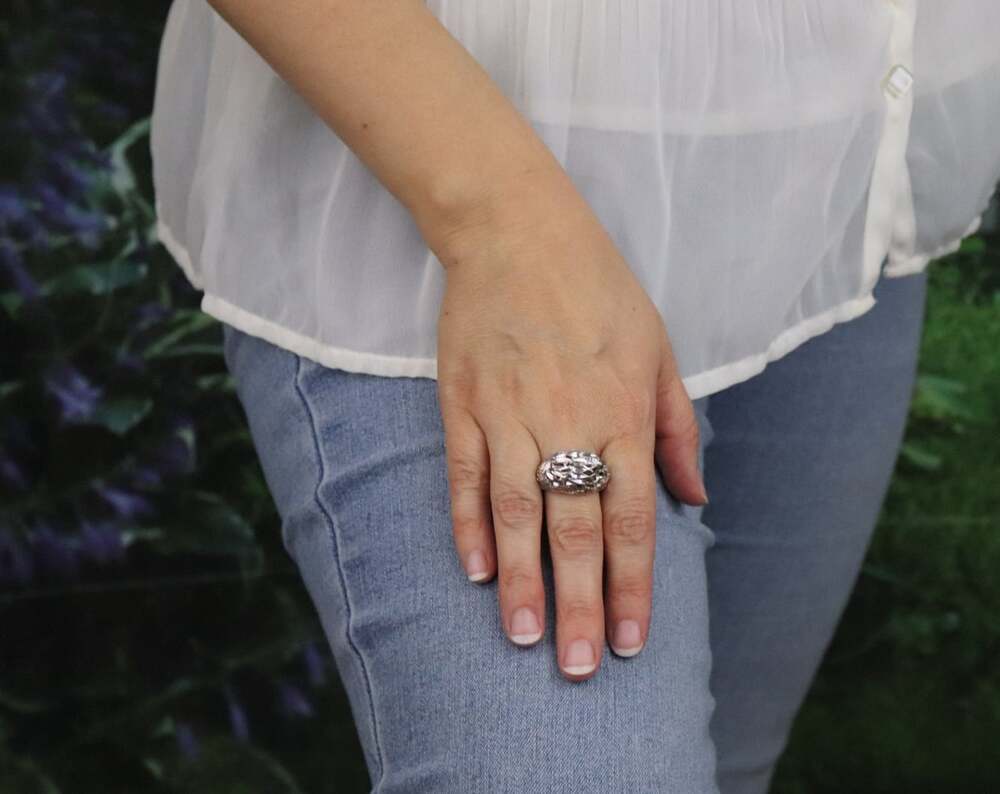 Sterling Silver Textured Diamond Cut Dome Ring Size 10 - Picture 2 of 9